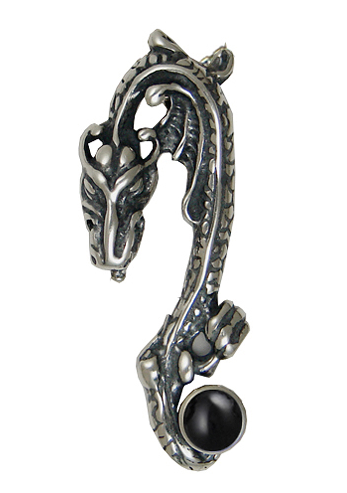 Sterling Silver Sleeping Dragon Pendant With Black Onyx